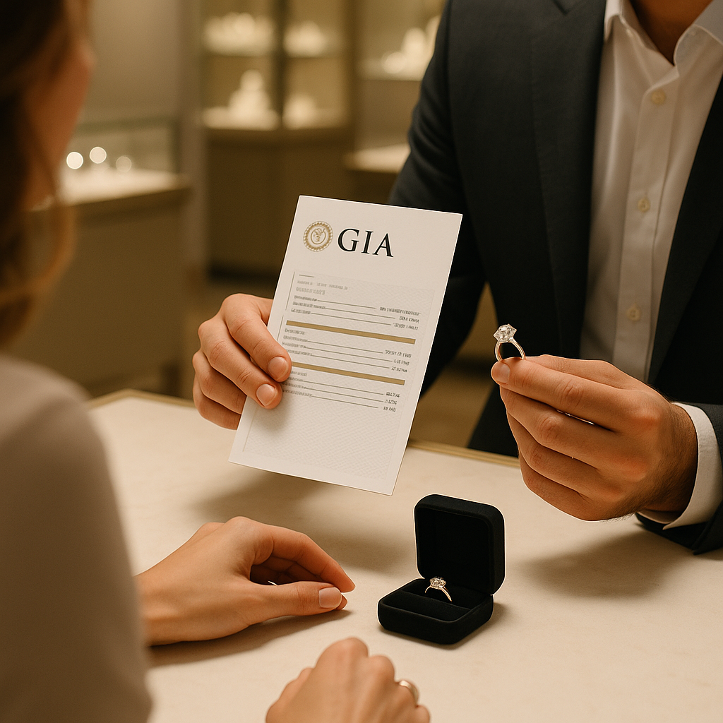 Customer buying certified natural diamond at Evara Diamonds store in Dubai