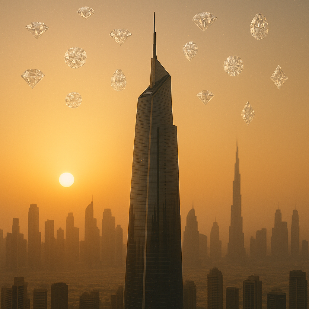 Dubai skyline with Almas Tower at sunset, symbolizing Dubai’s position…</p>
                                            </blockquote>


                                            <hr class=