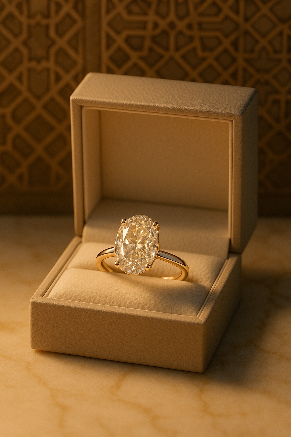 Oval-cut engagement ring in Dubai luxury jewelry box